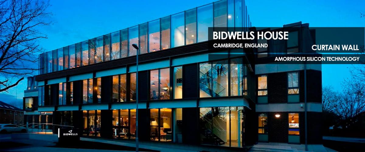 Bidwells House Curtain Wall incorporating Amorphous Silicon Photovoltaic Technology Glass by Onyx Solar