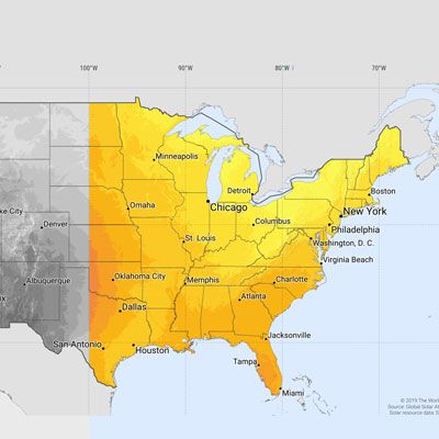 Eastern USA solar radiation map