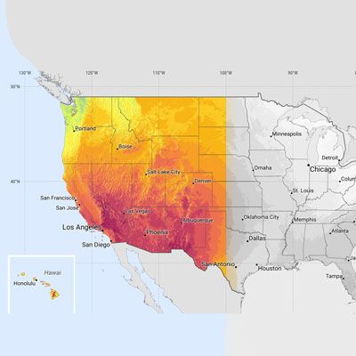 Western USA solar radiation map