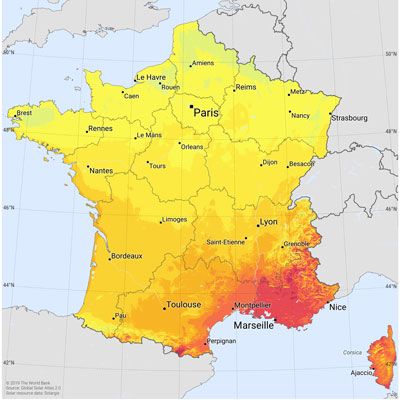 France solar radiation map