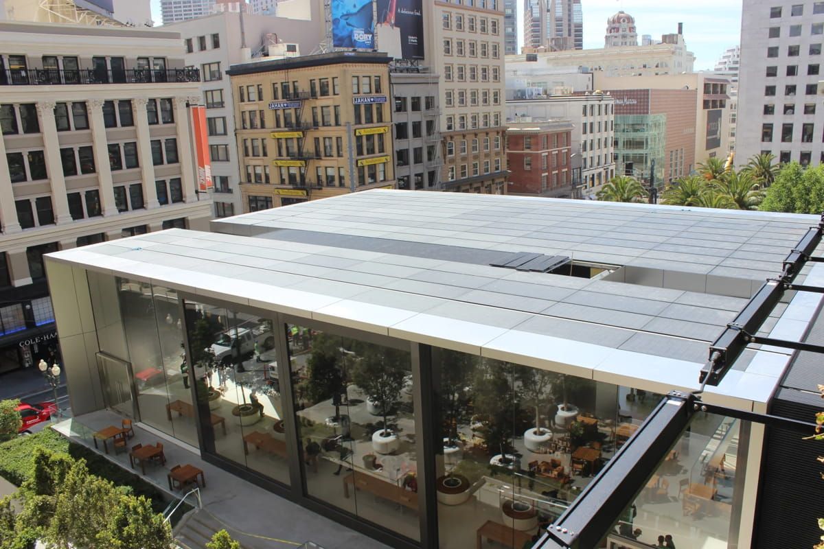 Overvview of Apple Store walkable PV floor incorporating Crystalline Silicon Photovoltaic Technology Glass by Onyx Solar