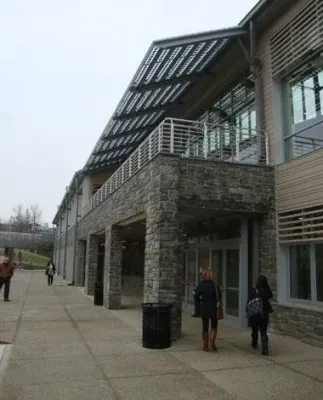 Exterior view of Arcadia University canopy incorporating Crystalline Silicon Photovoltaic Technology Glass by Onyx Solar