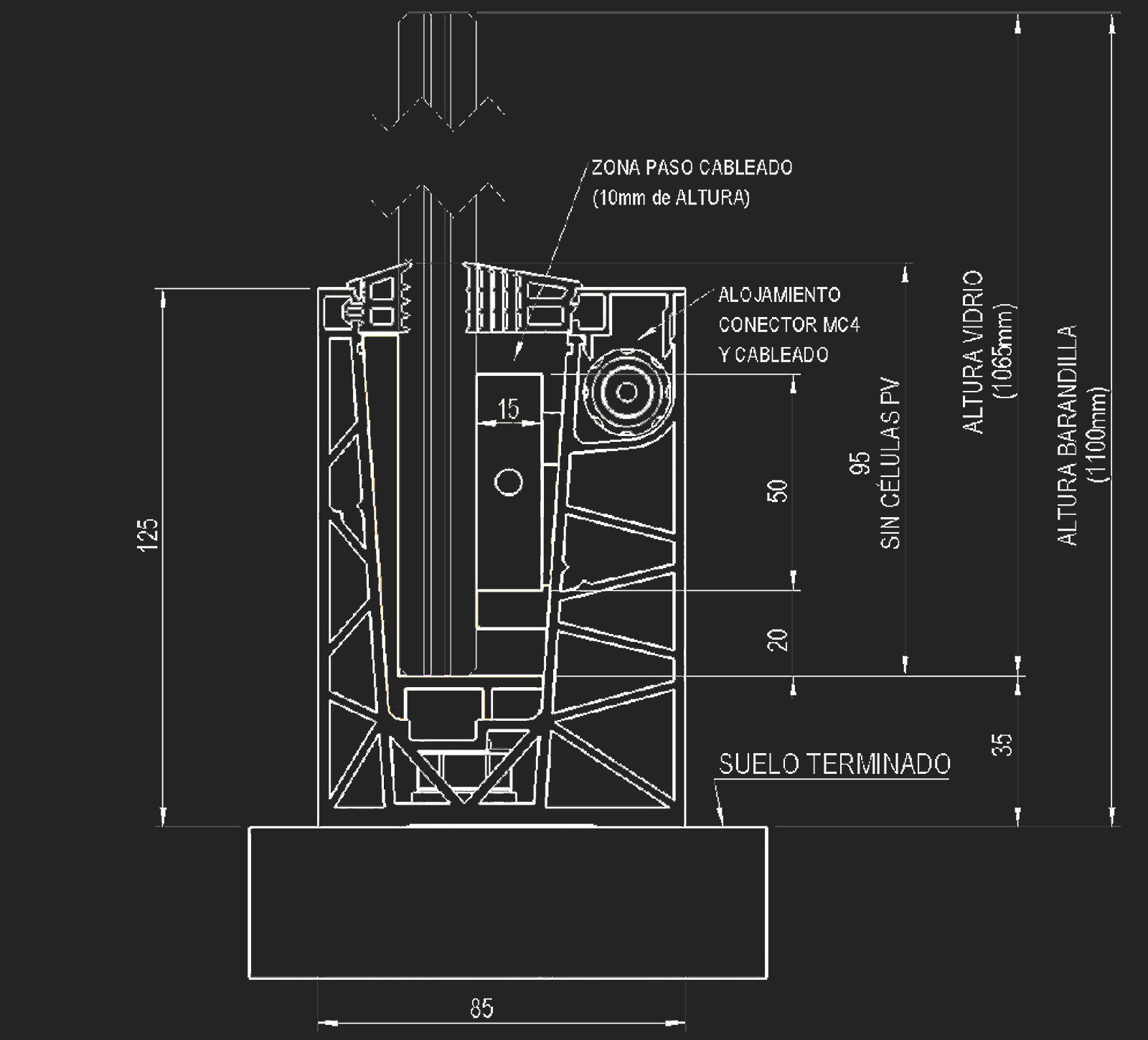 Technical constructive details of railing Onyx Solar