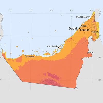 United Arab Emirates solar radiation map