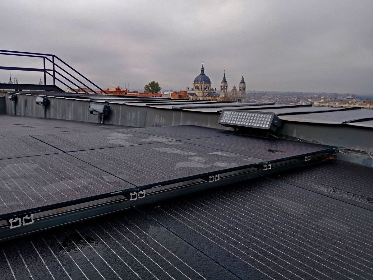 Detail of walkable photovoltaic floor in the Teatro Real