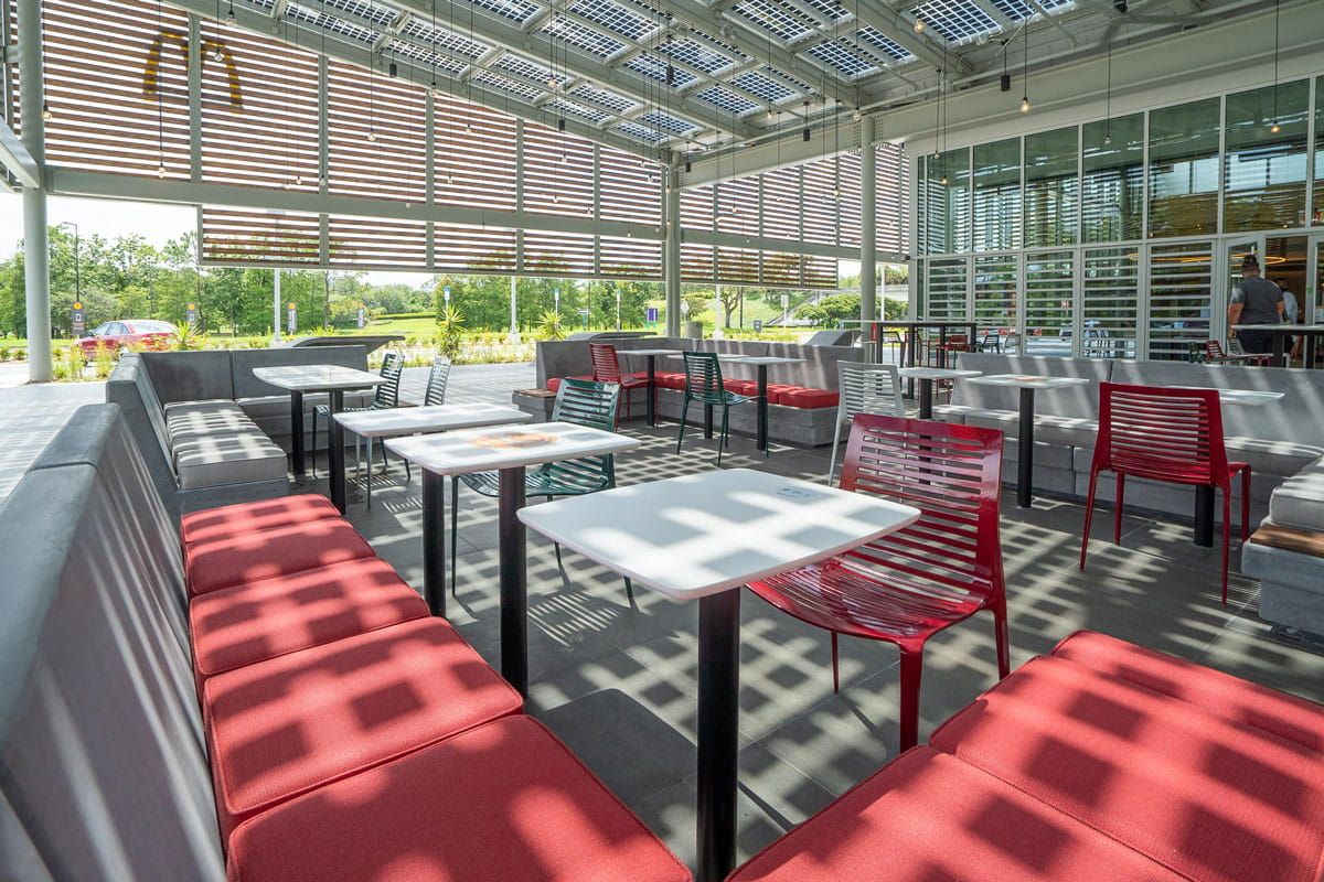 Interior view of McDonald´s building incorporating Crystalline Silicon Photovoltaic Technology Glass by Onyx Solar