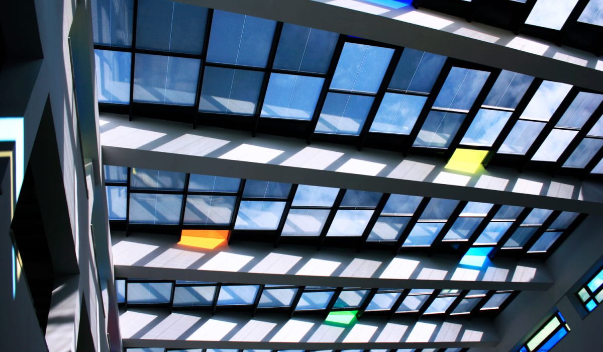 Inside view of Historical Market skylight incorporating Amorphous Silicon Photovoltaic Technology Glass by Onyx Solar