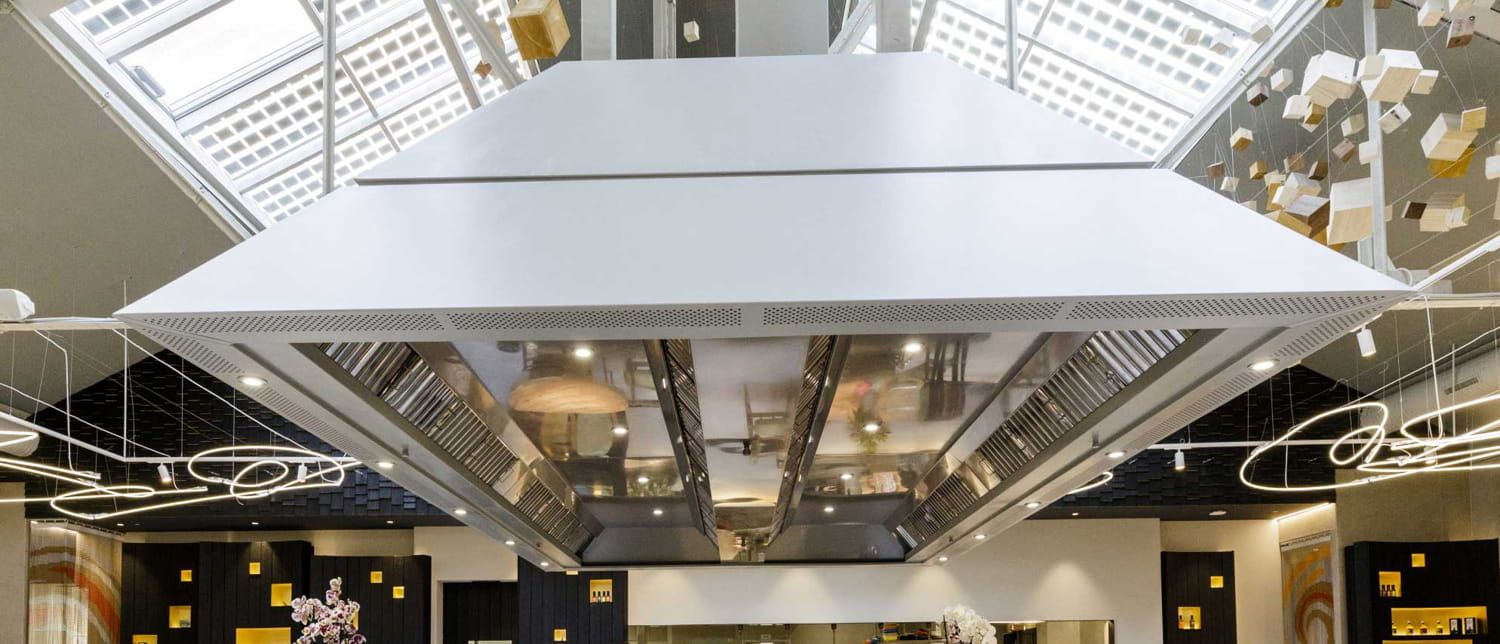 Inside view of Omeraki Restaurant skylight incorporating Crystalline Silicon Photovoltaic Technology Glass by Onyx Solar