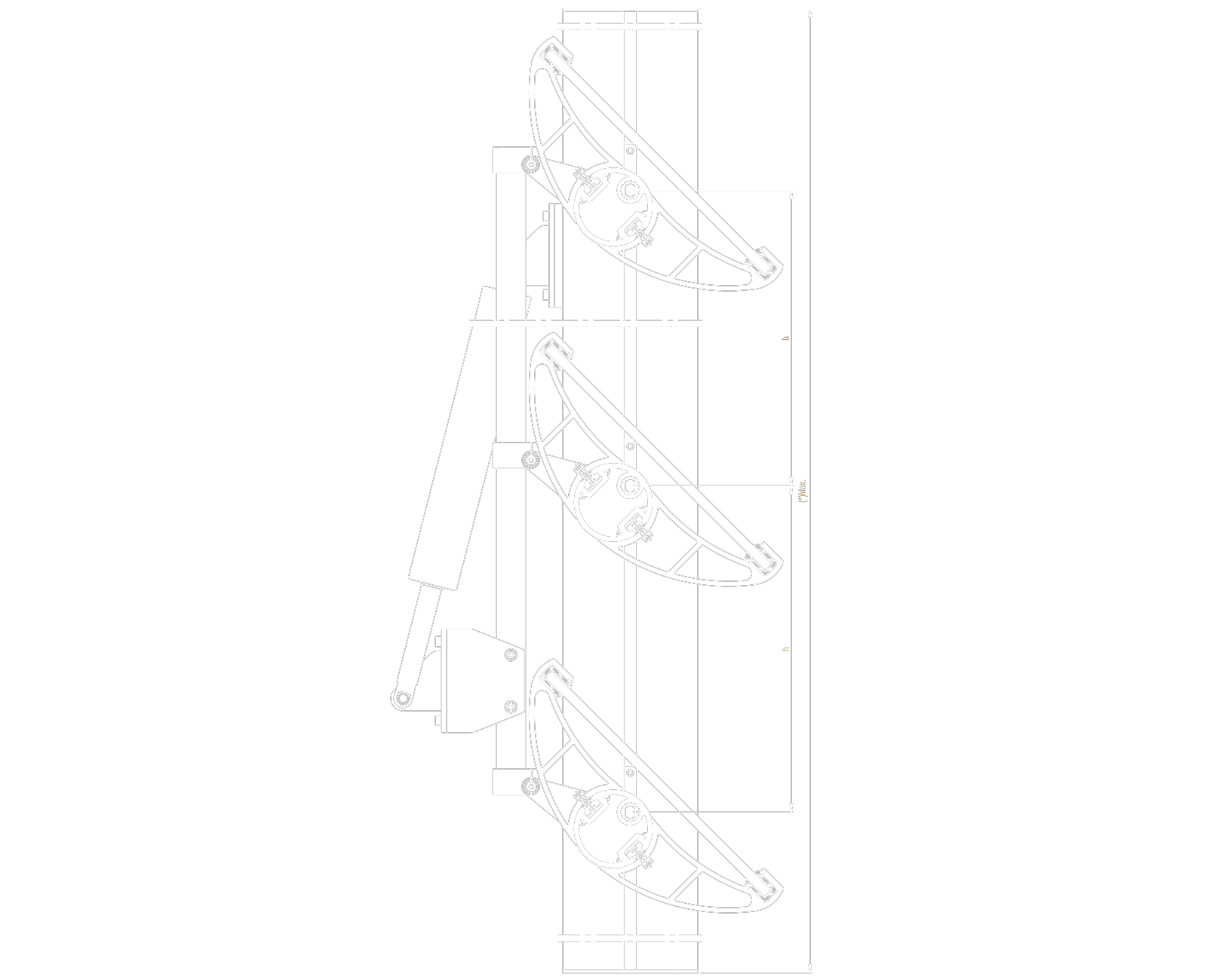 Technical constructive details of Reynaers BS 100 moveable glass louvers with motor drive