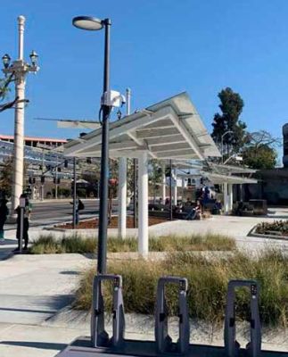 Metro Cesar Chavez canopy incorporating Amorphous Silicon Photovoltaic Technology Glass by Onyx Solar 