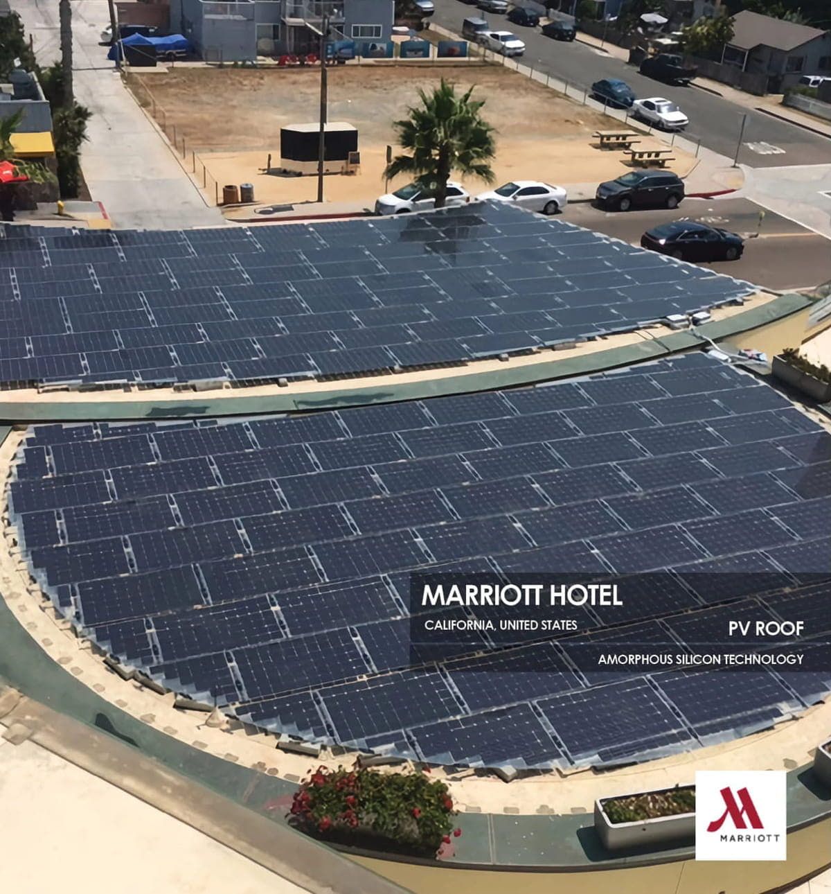 Marriott Hotel PV Roof incorporating Amorphous Silicon Photovoltaic Technology Glass by Onyx Solar