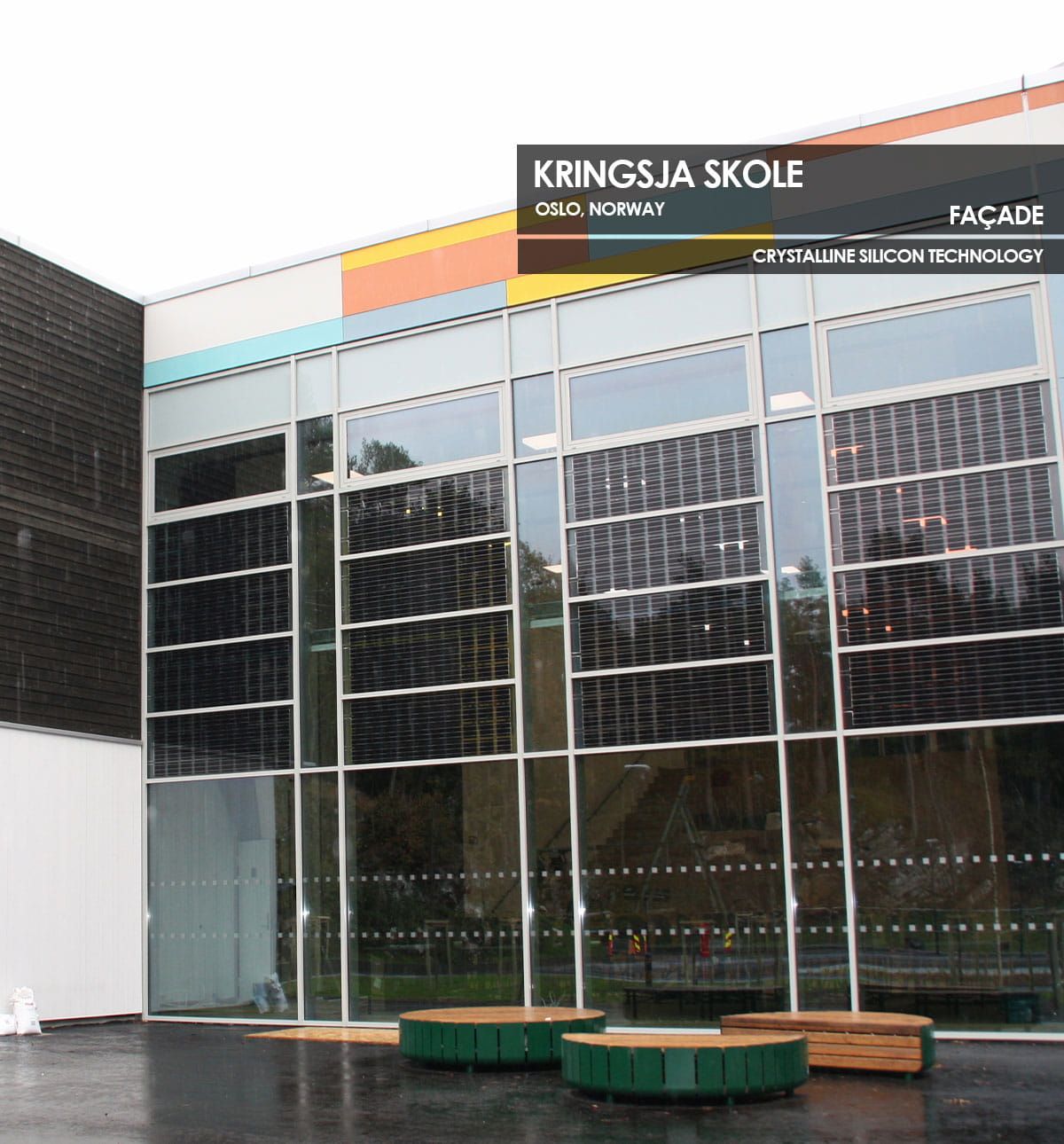 Kringsja Skole Façade incorporating Crystalline Silicon Photovoltaic Technology Glass by Onyx Solar 