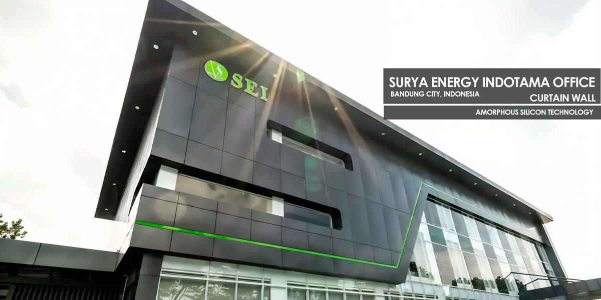 Surya Energy Indotama office Curtain Wall incorporating Amorphous Silicon Photovoltaic Technology Glass by Onyx Solar