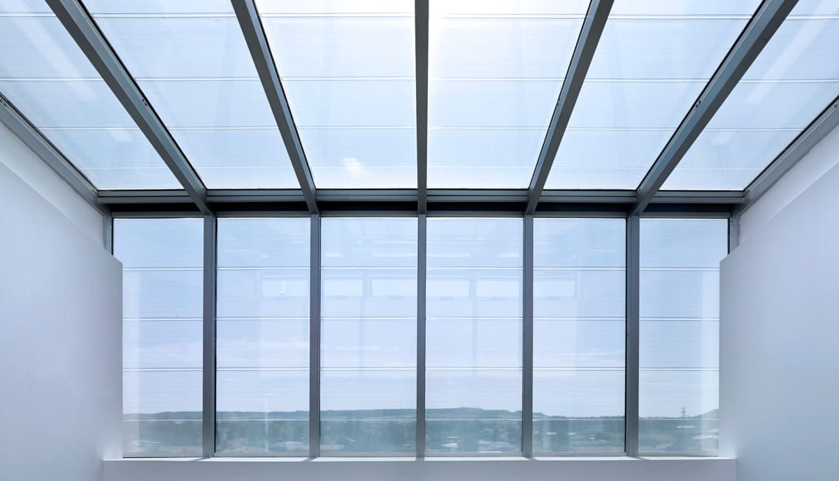 Interior view of Valladolid University skylight incorporating Amorphous Silicon Photovoltaic Technology Glass by Onyx Solar