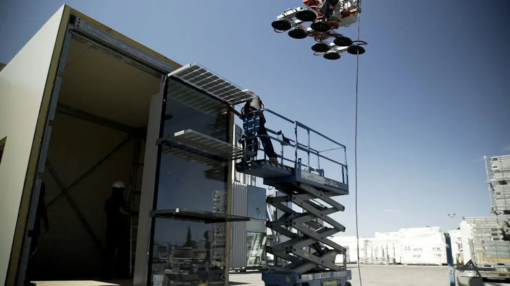 Amorphous SIlicon Photovoltaic Technology Glass by Onyx SOlar under construction of Cellia Mock-Up façade