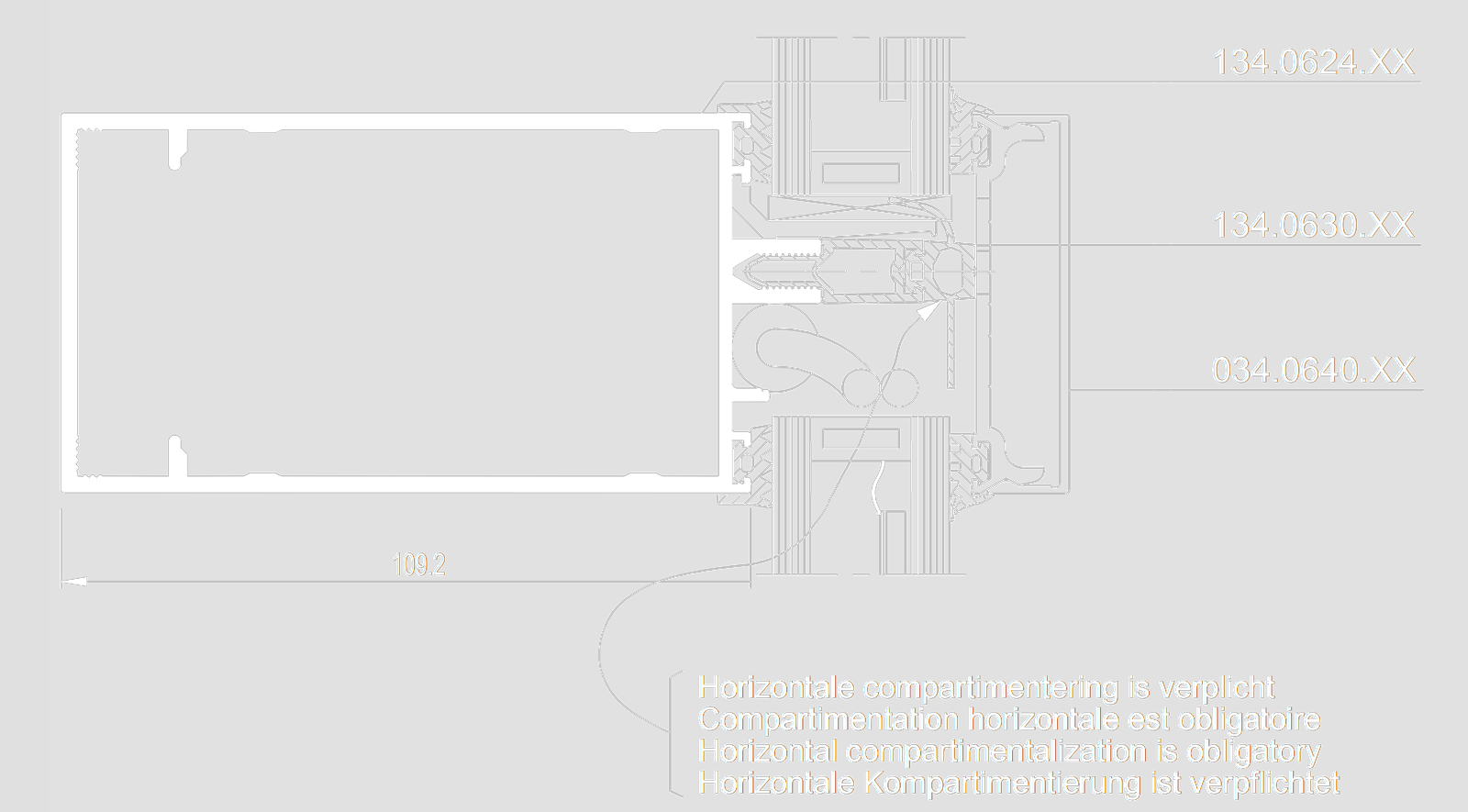 Technical constructive details of Reynaers CS 60 Solar horizontal internal structure