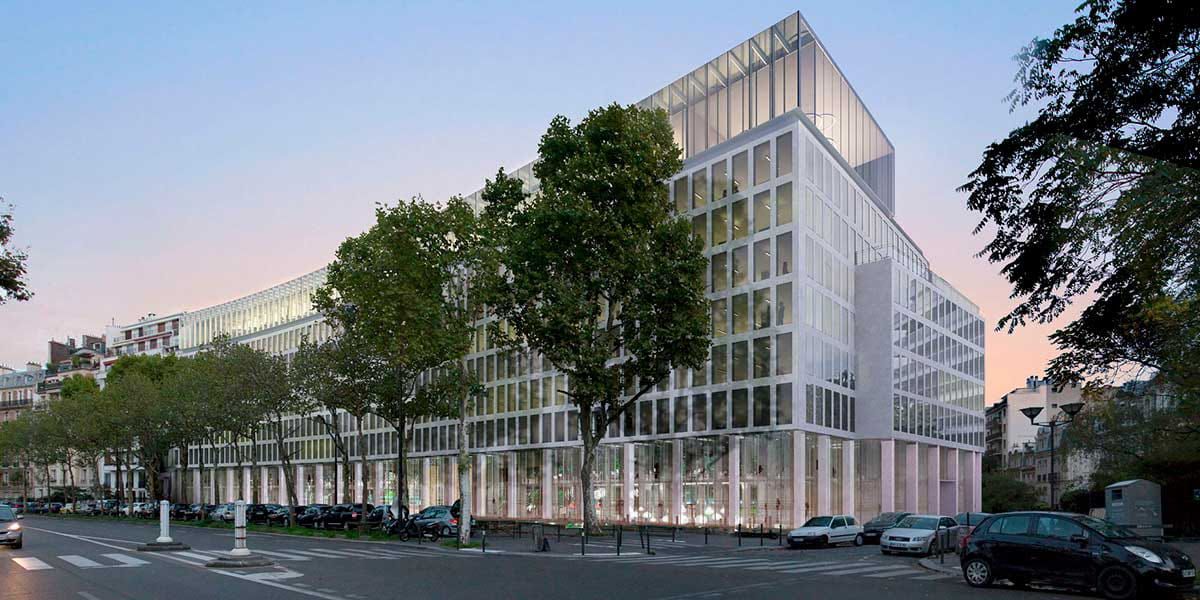 Overview of Freedom Paris brise soleil incorporating Amorphous Silicon Photovoltaic Technology Glass by Onyx Solar 