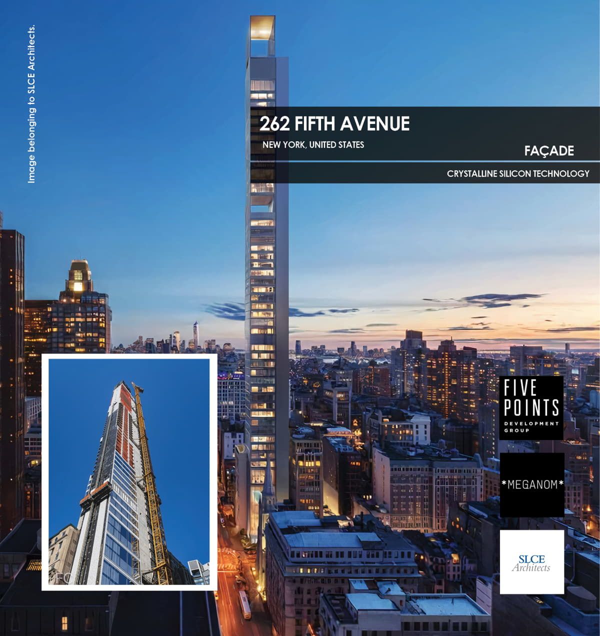 262 Fifth Avenue façade featuring Crystalline Silicon Photovoltaic Technology glass by Onyx Solar