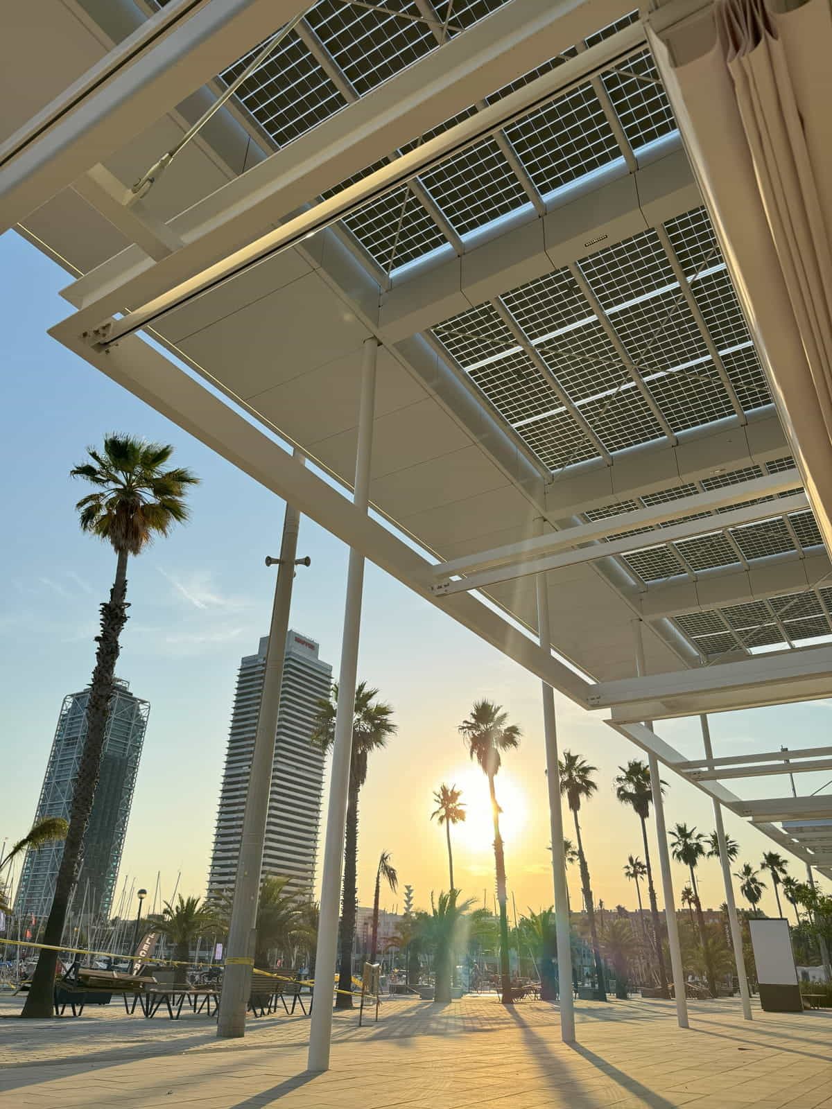 Interior view of Olimpic Port canopy incorporating Crystalline Silicon Photovoltaic Technology Glass by Onyx Solar 