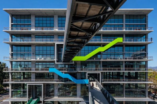 Outside view of Culver City Creative Facade incorporating Amorphous Silicon Photovoltaic Technology Glass by Onyx Solar