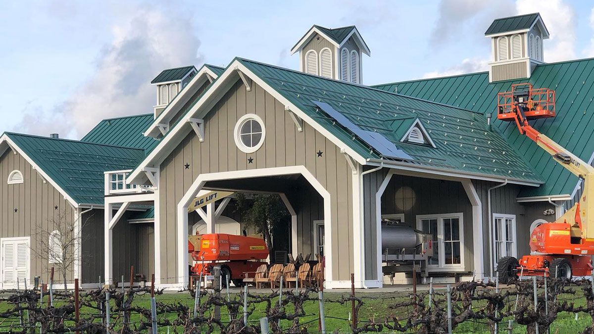 Side view of Corison Winery Roof incorporating Crystalline Silicon Photovoltaic Technology Glass by Onyx Solar