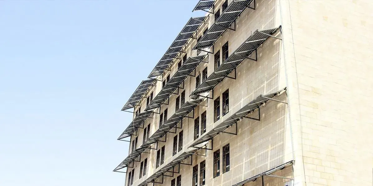 Outside view Al-Balqa University canopy incorporating Crystalline Silicon Photovoltaic Technology Glass by Onyx Solar 