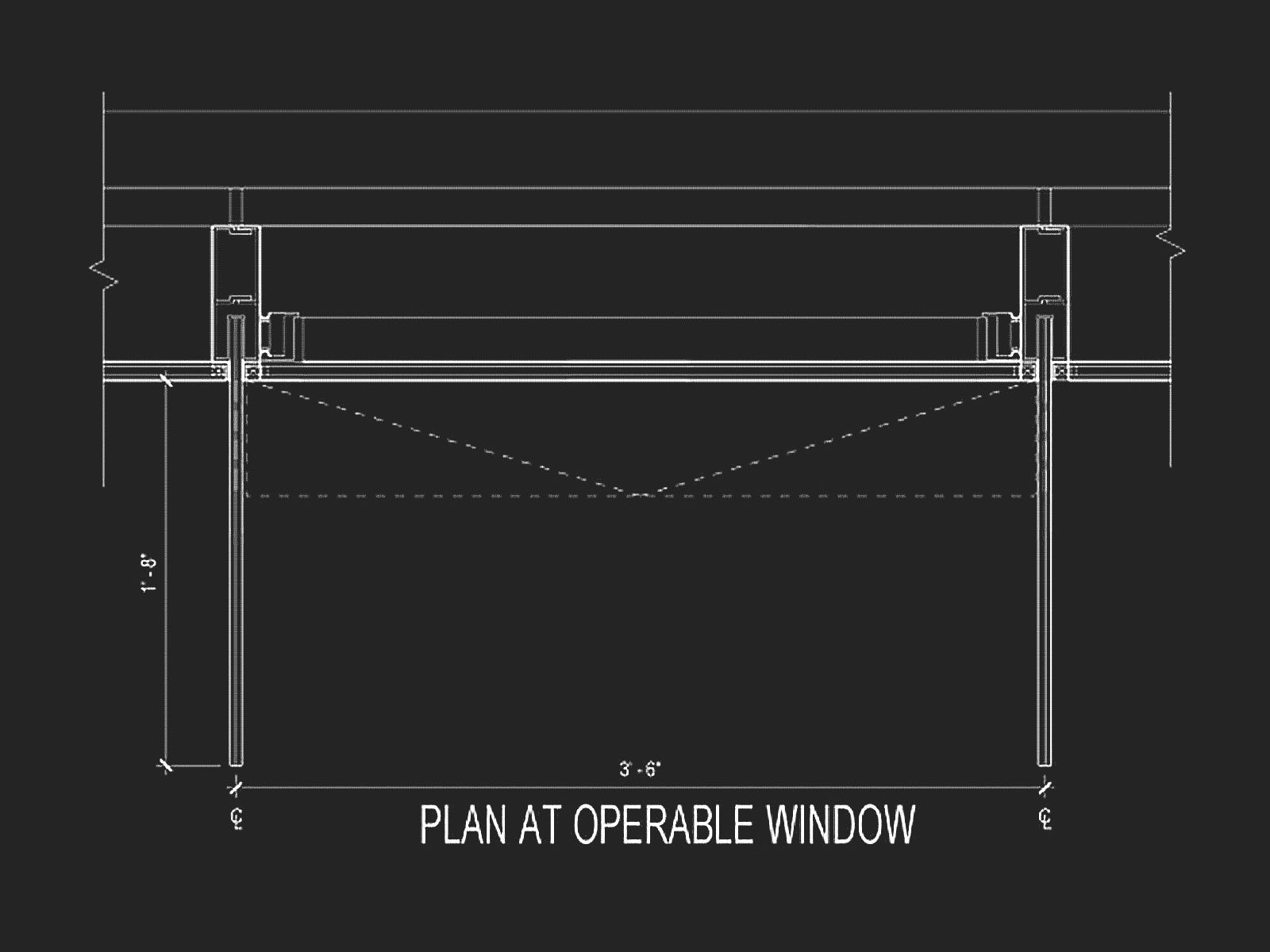 Technical constructive details of vertical mulliion and fin at operable window Onyx Solar