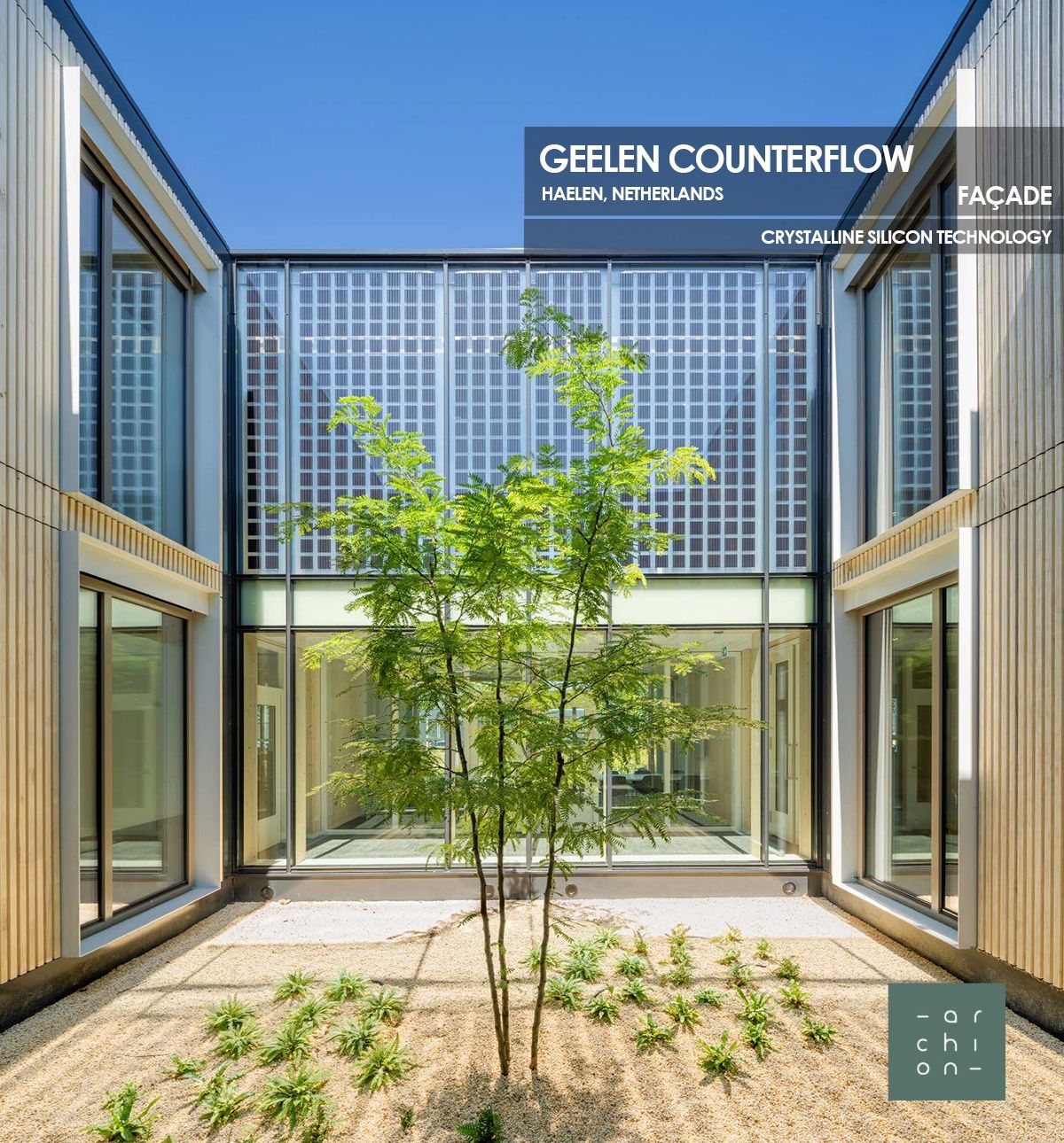 Geelen Counterflow Façade incorporating Crystalline Silicon Photovoltaic Technology Glass by Onyx Solar 