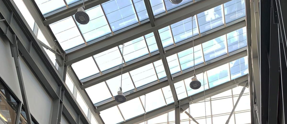 Interior details of US Nuclear Security Admin skylight incorporating Amorphous Silicon Photovoltaic Technology Glass by Onyx Solar