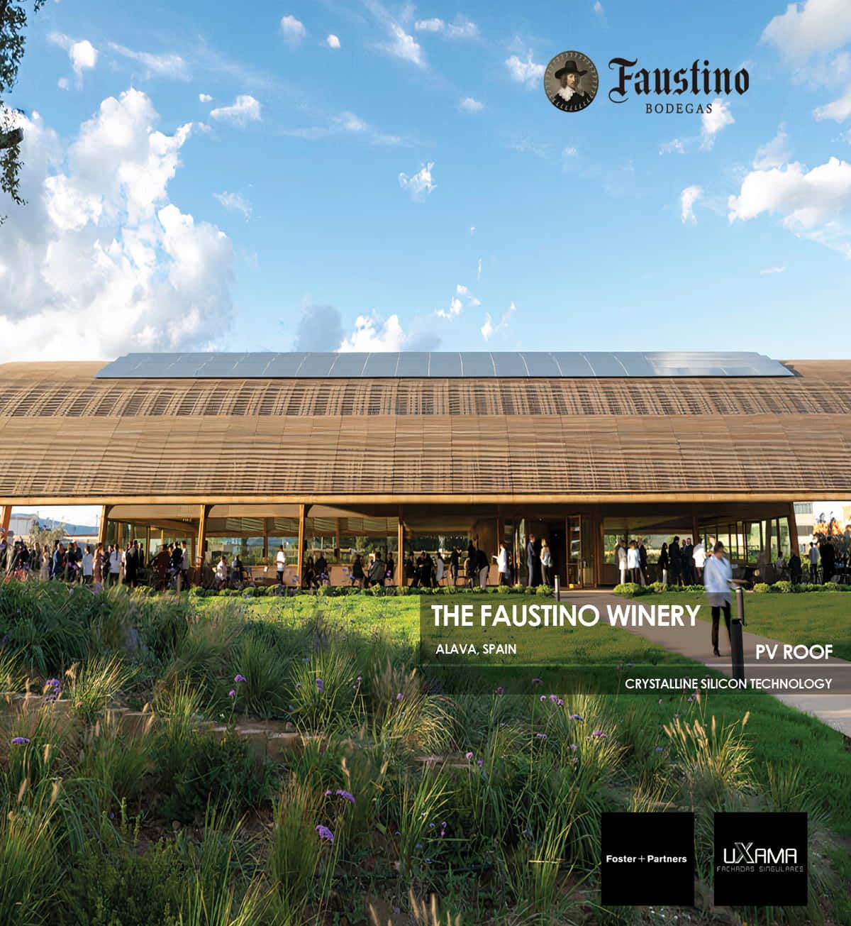 The Faustino Winery roof featuring crystalline silicon photovoltaic technology glass by Onyx Solar