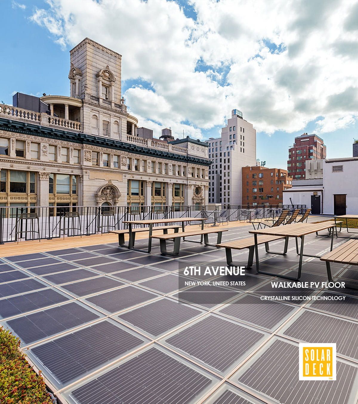 6th Avenue Walkable Floor incorporating Crystalline Silicon Photovoltaic Technology Glass by Onyx Solar