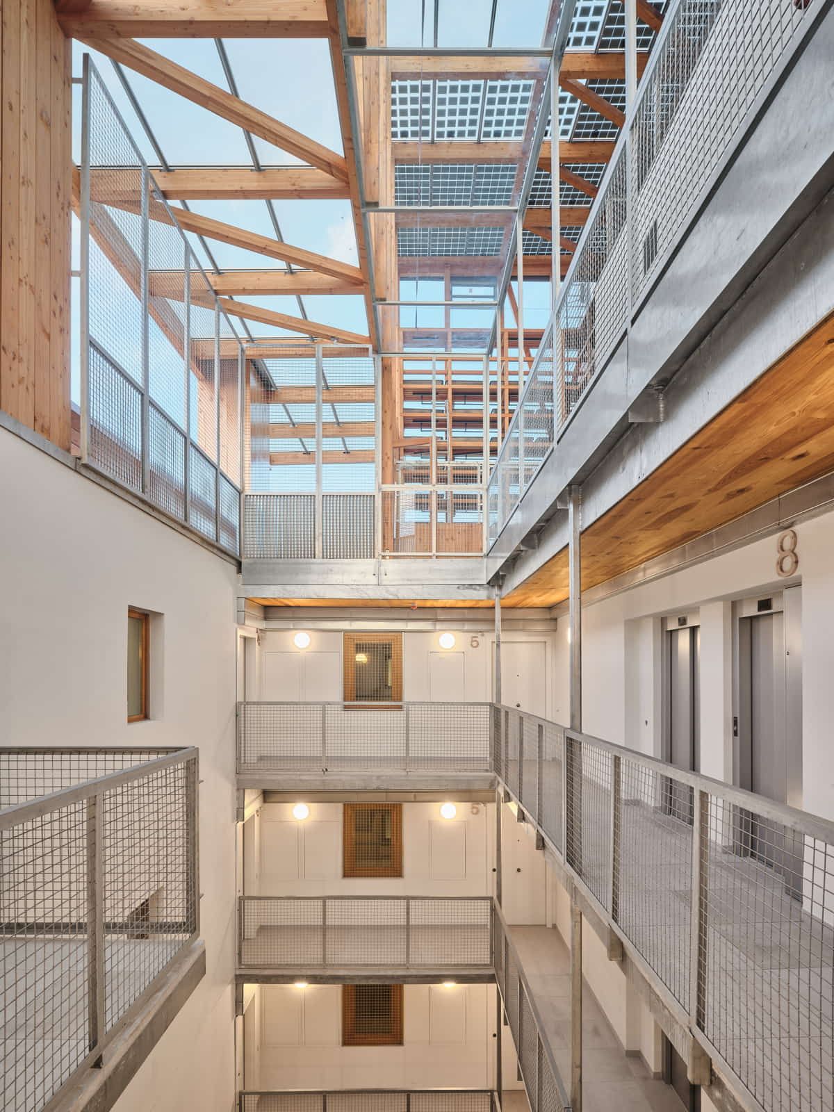 Skylight of the sustainable housing project "Terrazas para la Vida", made with Crystalline Silicon Photovoltaic Glass by Onyx Solar