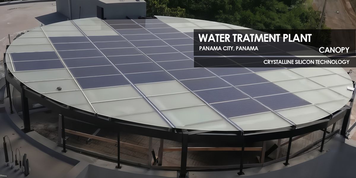 Water Treatment Plant canopy featuring Crystalline SIlicon Photovoltaic Technology Glass by Onyx Solar