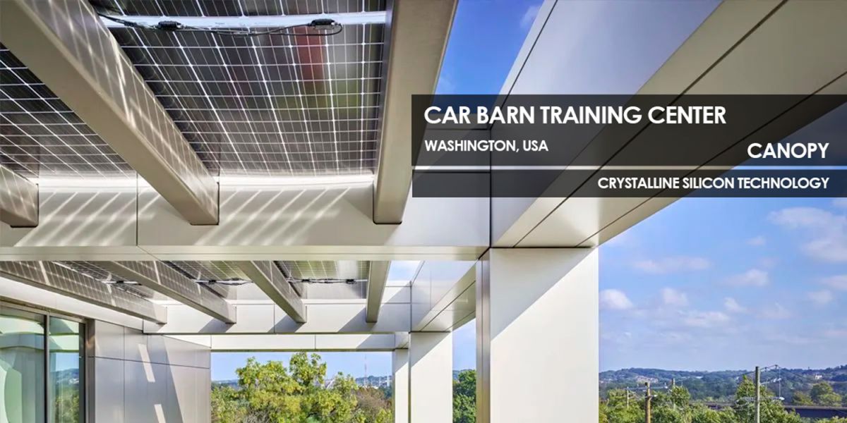 Car Barn Training Center canopy incorporating Crystalline Silicon Photovoltaic Technology Glass by Onyx Solar