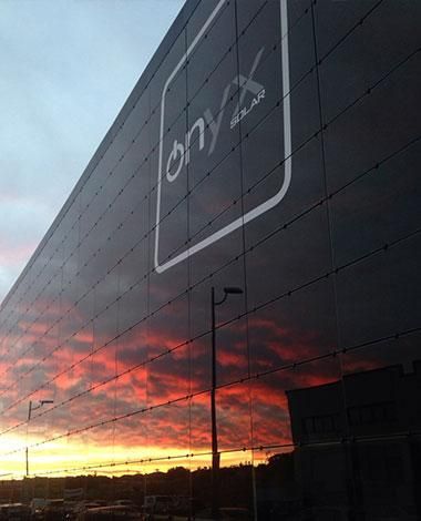 Outside view The Black Box façade incorporating Amorphous Silicon Photovoltaic Technology Glass by Onyx Solar