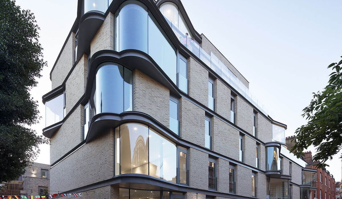 Outside view Castle Lane building façade incorporating Crystalline Silicon Photovoltaic Technology Glass by Onyx Solar 