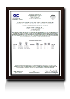 SGCC Certificate Onyx Solar - Laminated Safety Glass