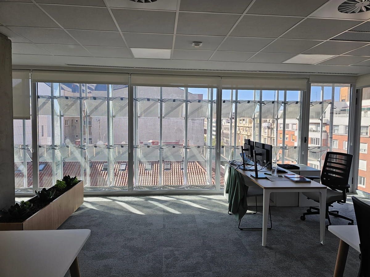 Interior view of CESCE Headquarters brise soleil incorporating Amorphous Silicon Photovoltaic Technology Glass by Onyx Solar